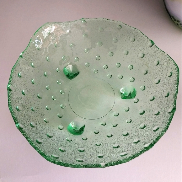 💥💥Vintage Clear Green 3 Footed Hobnail Open Candy Dish 8” X Apprx 3” Tall - Picture 5 of 8